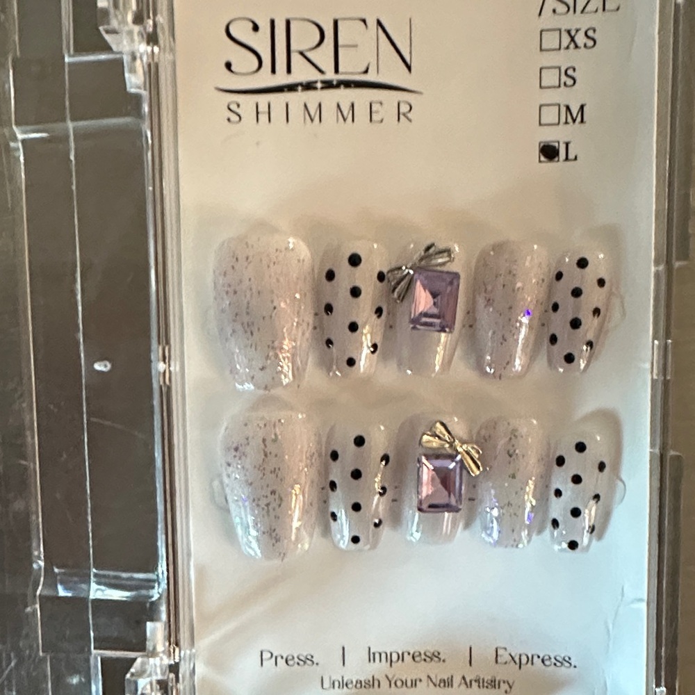 White, Sivler, Black with Polka Dots Press-On Nails and Accents